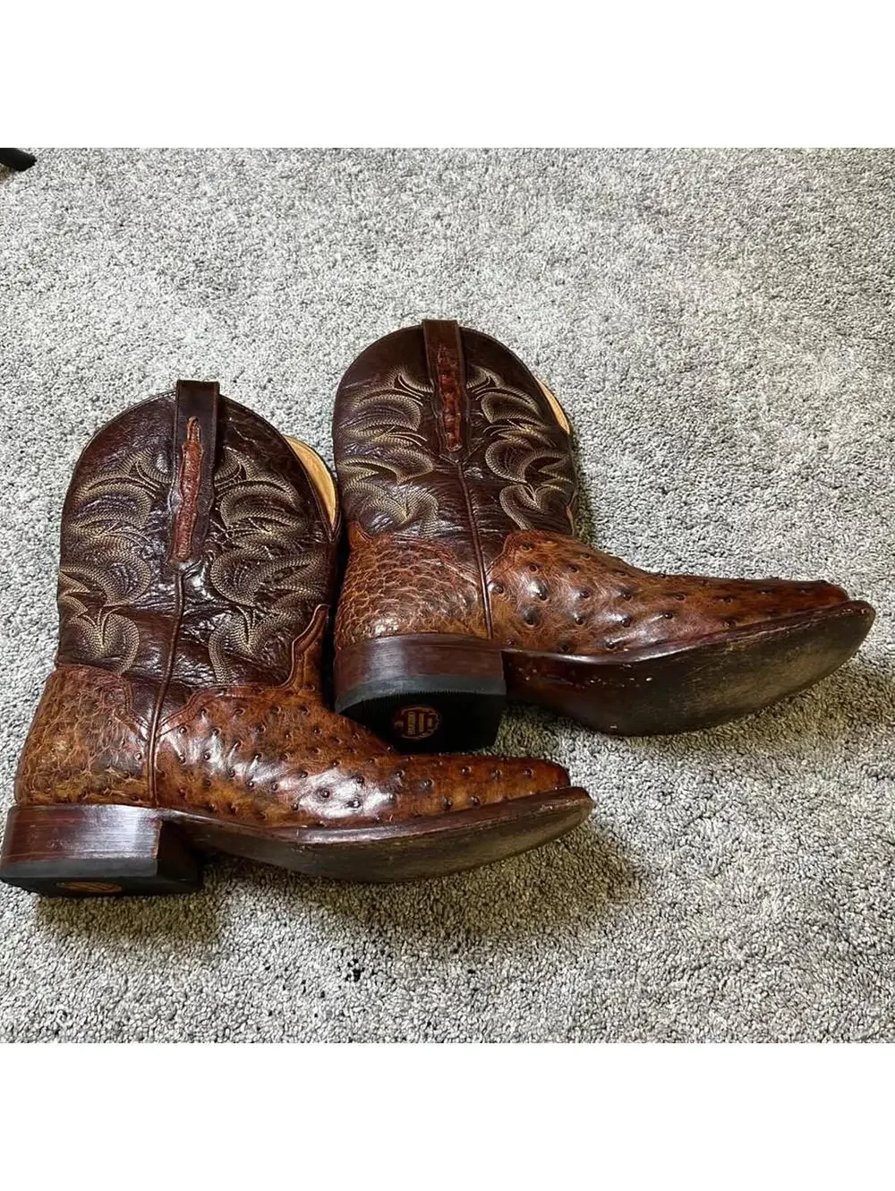 Eldorado Men's Handmade Quill Ostrich Stockman Boots Broad Square Toe size 11D